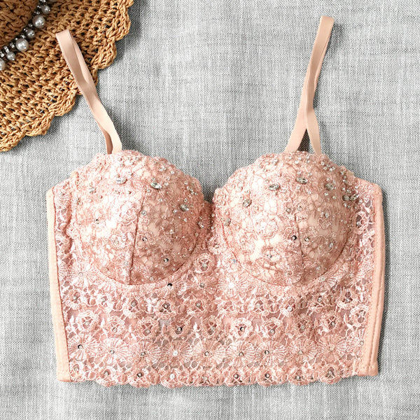 Camiseta de Encaje con Tirantes Finos para Mujer