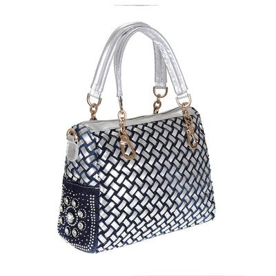 Bolso Bandolera Canvas Cuadrado con Tachuelas de Diamante Tejido - Image 7