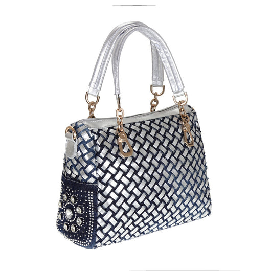 Bolso Bandolera Canvas Cuadrado con Tachuelas de Diamante Tejido - Image 7