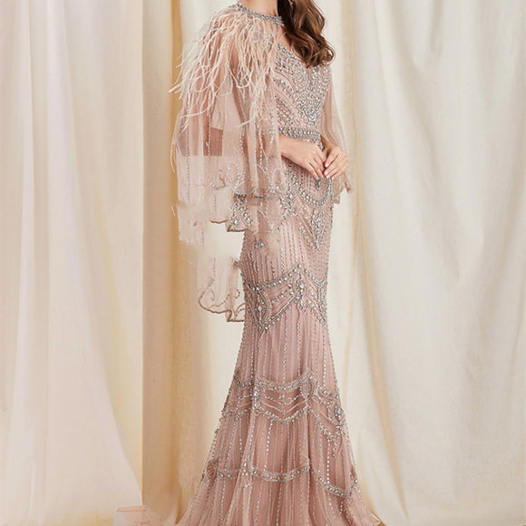 Vestido Sirena Elegante para Dama con Chal