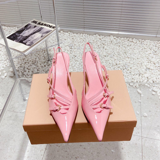 Sandalias de Tacón Kitten Estilo Francés con Punta Cerrada y Correa Trasera