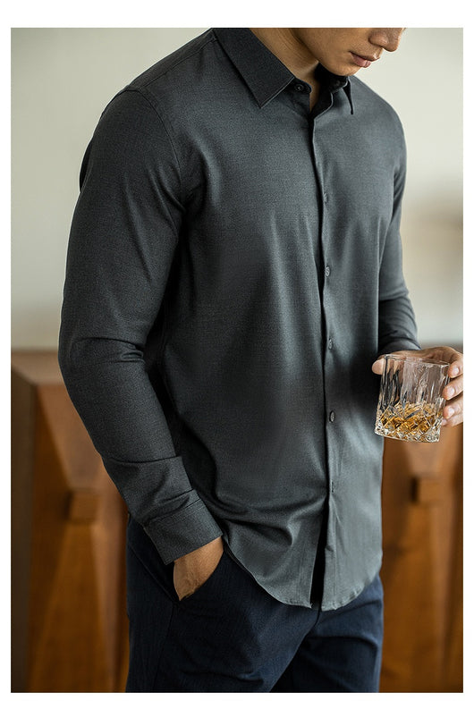 Camisa de Lana Modal Estilo Old Money para Hombre - Image 19