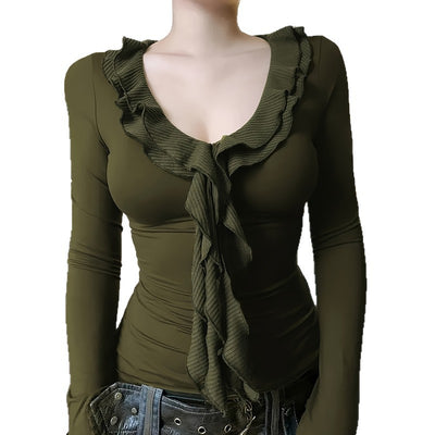 Suéter Vintage con Volantes y Mangas Largas Ajustadas para Mujer - Image 6