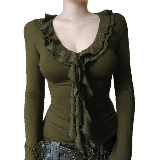 Suéter Vintage con Volantes y Mangas Largas Ajustadas para Mujer - Image 6