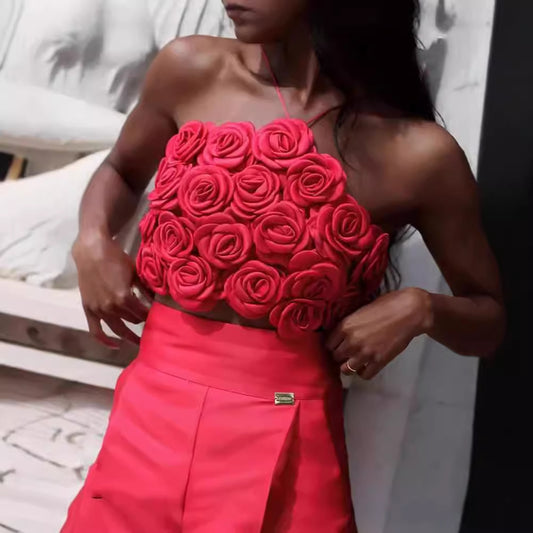 Top Halter Tejido con Rosas 3D y Tirantes Ajustables - Image 2