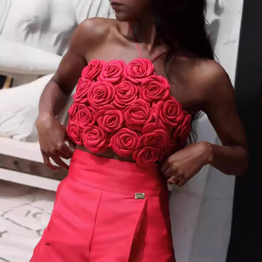Top Halter Tejido con Rosas 3D y Tirantes Ajustables - Image 2