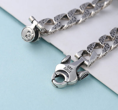 Pulsera de Plata Esterlina para Hombre con Calavera Giratoria y Patrón Retro - Image 13