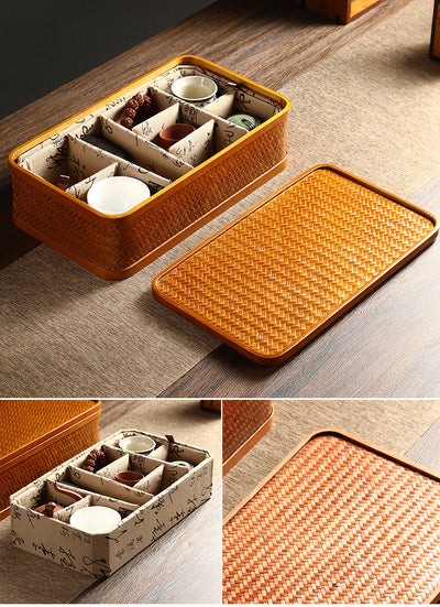 Contenedor Hermético de Bambú Rectangular Doble Capa con Tapa - Caja Portátil para Alimentos y Té - Image 22