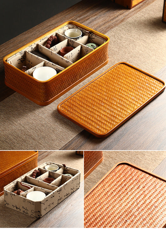 Contenedor Hermético de Bambú Rectangular Doble Capa con Tapa - Caja Portátil para Alimentos y Té - Image 22