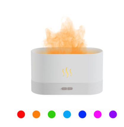 Black aroma diffuser with purple flame light effect and mist, featuring control buttons and a flame icon. - Image 13