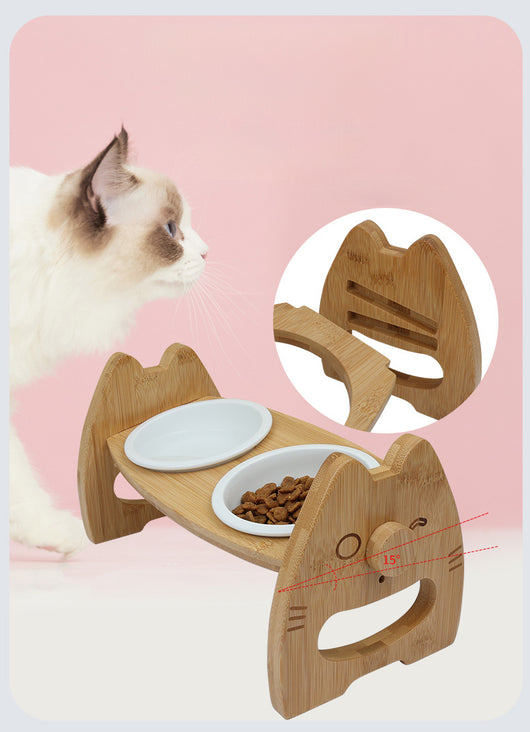 Comedero Doble de Cerámica con Soporte de Madera Ajustable para Perros y Gatos - Image 10