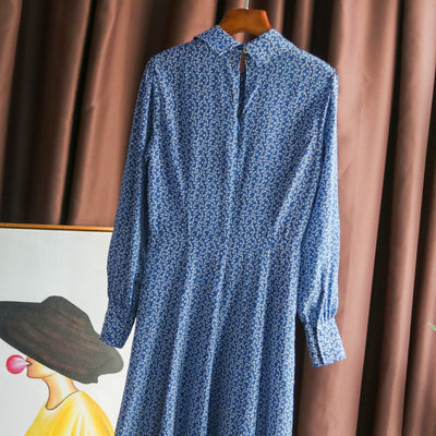 Vestido de Seda Azul con Botones de Cristal y Flores - Talla Pequeña - Image 9