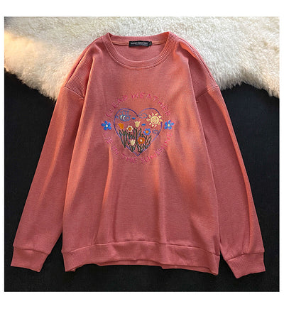 Suéter Tejido Waffle con Bordado Floral Cuello Redondo Manga Larga Otoño - Image 8