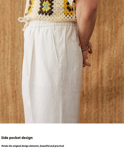 Pantalones de Lino Sueltos Cintura Alta con Cordones - Image 9
