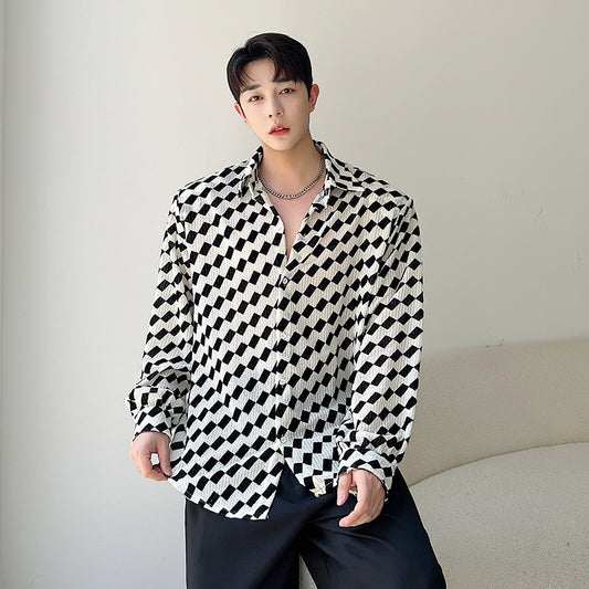 Camisa de Manga Larga Cuadros Blanco y Negro para Hombre - Image 2