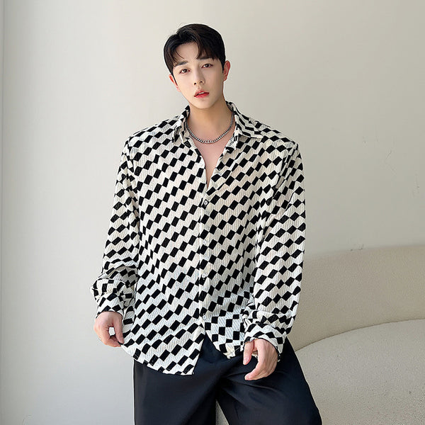Camisa de Manga Larga Cuadros Blanco y Negro para Hombre