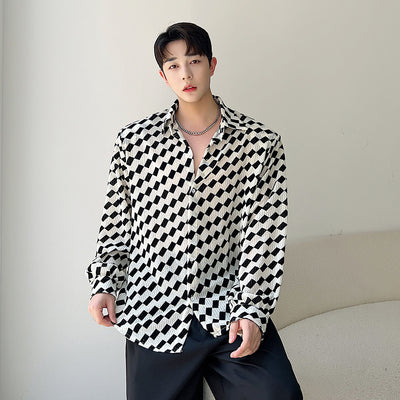 Camisa de Manga Larga Cuadros Blanco y Negro para Hombre - Image 2