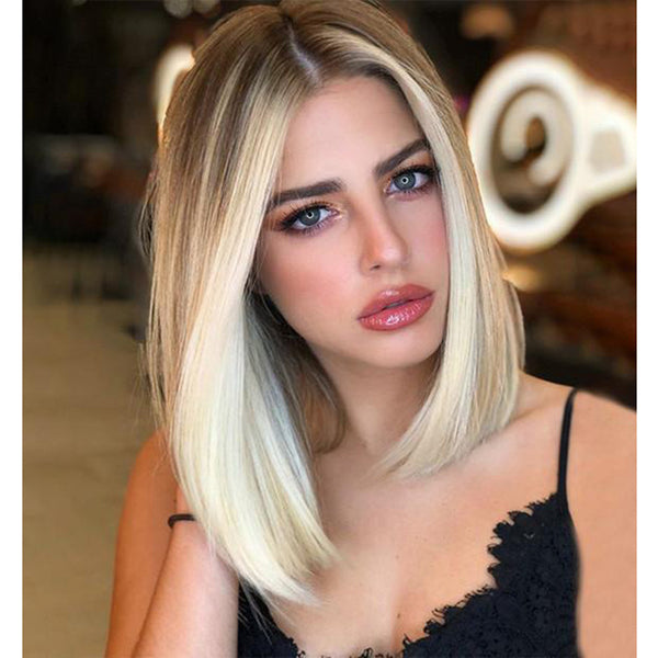 Peluca Bob Corto Degradado con Flequillo Lateral para Mujer