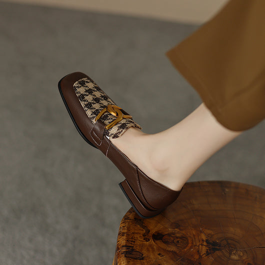 Zapato Plano de Cuero Mujer con Hebilla Retro y Diseño Escocés - Image 7