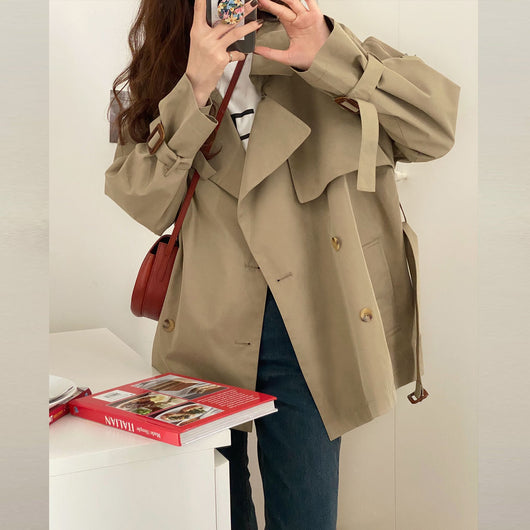 Gabardina Clásica Estilo Británico para Mujer - Abrigo Corto Ligero - Image 4