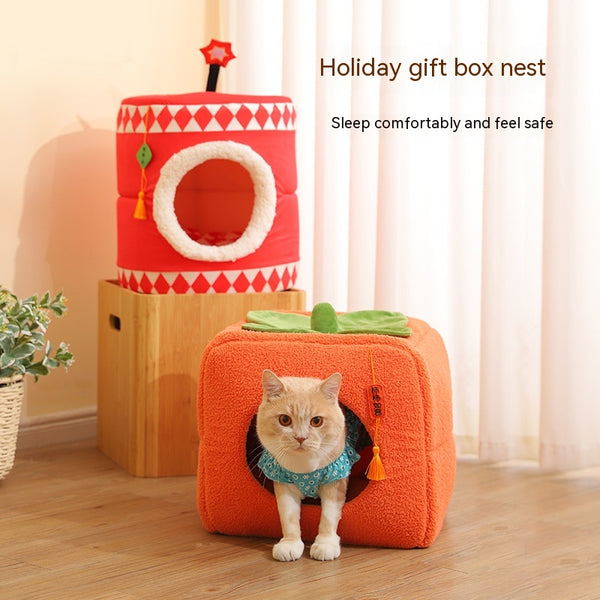 Cama Térmica para Gatos Caja de Regalo Festiva Persimón de la Suerte