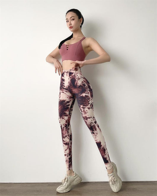 Pantalones de Yoga Tie-Dye sin Costuras Cintura Alta Melocotón - Image 15