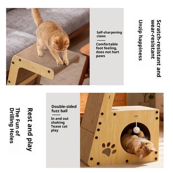 Rascador Multifuncional de Cartón Corrugado para Gatos con Entretenimiento Integrado