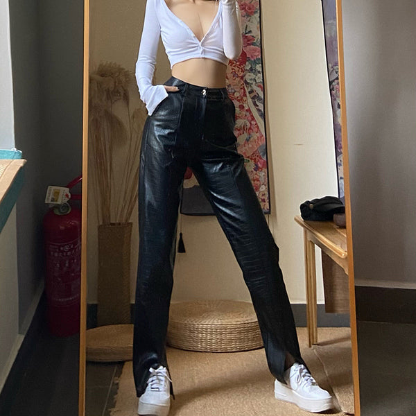 Pantalones Largos Cintura Alta con Tobillo Entallado para Mujer