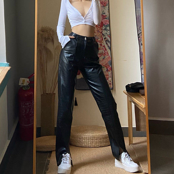 Pantalones Largos Cintura Alta con Tobillo Entallado para Mujer