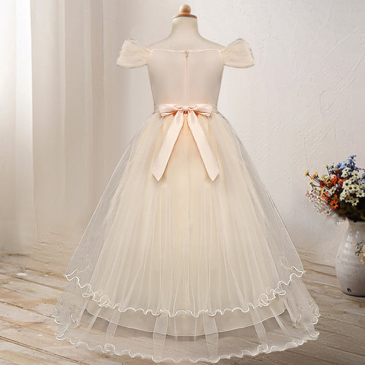 Vestido Princesa de Hombro Descubierto con Flores - Image 6