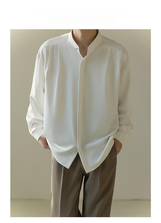 Camisa Casual Holgada de Manga Larga con Cuello Alzado para Hombre - Image 27