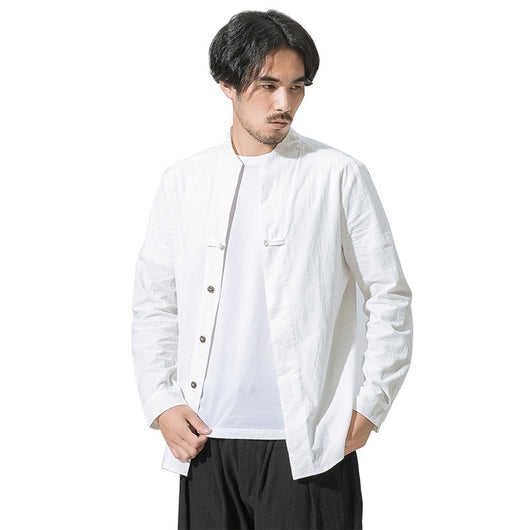 Camisa Manga Larga de Algodón Lino para Hombre con Botones Disco - Image 7