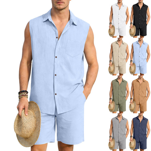 Conjunto de Camisa y Pantalones Cortos de Lino para Hombre - Image 2