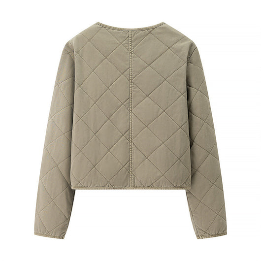Chaqueta Acolchada de Algodón con Cuello Redondo y Diamantes Clásicos - Image 3