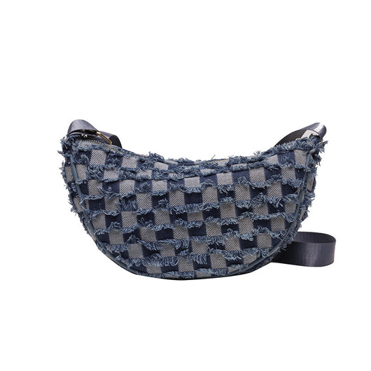 Bolsa de Hombro Underarm Denim con Diseño Cuadrícula Escocesa - Image 5