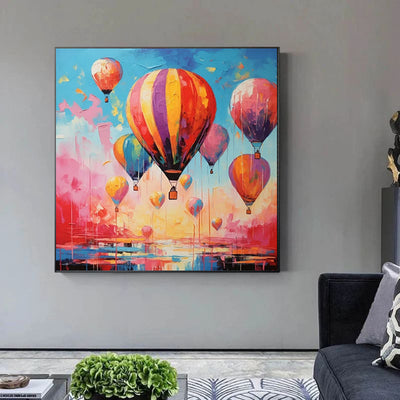 Cuadro Decorativo Pintura al Óleo Globo Aerostático Romántico para Sala de Estar - Image 3