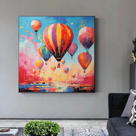 Cuadro Decorativo Pintura al Óleo Globo Aerostático Romántico para Sala de Estar - Image 3