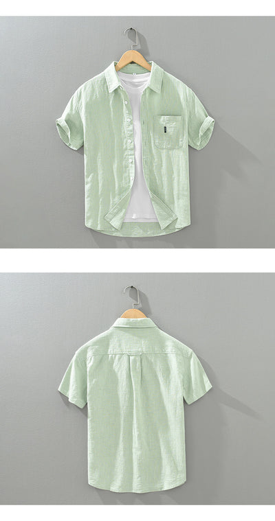 Camisa Casual de Algodón y Lino en Colores Sólidos - Image 10