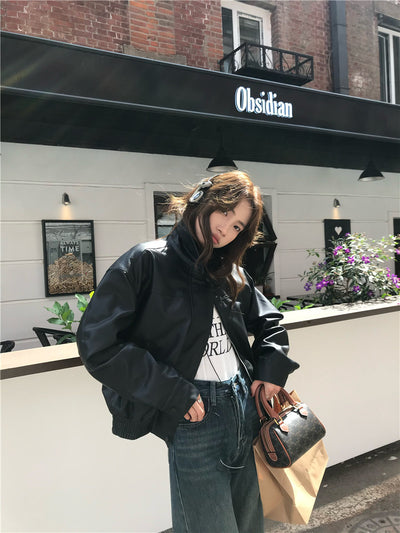 Chaqueta de Cuero Cropped Retro Americana para Mujer - Estilo Cool y Sofisticado - Image 17