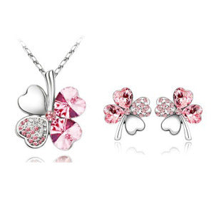 Conjunto de Collar y Aretes de Cristal Trébol de Cuatro Hojas - Image 5