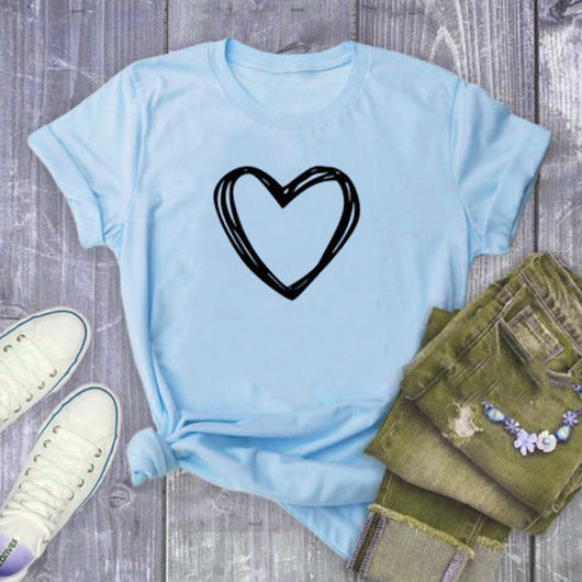 Camiseta Mujer Estampado Corazón Manga Corta Suelta Casual Verano - Image 8