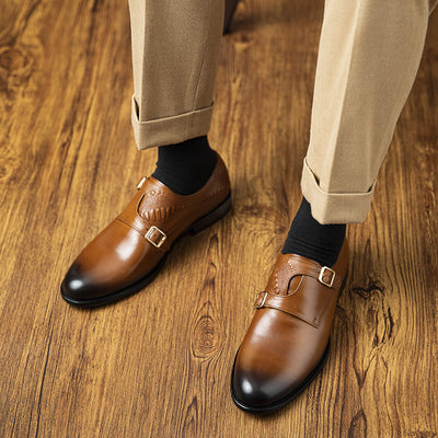 Zapatos de Cuero Ejecutivo Retro con Doble Hebilla - Estilo Clásico para Hombre - Image 3