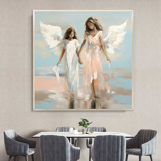 Cuadro Abstracto Moderno Hermanas Ángeles - Óleo Pintado a Mano sobre Lienzo - Image 4