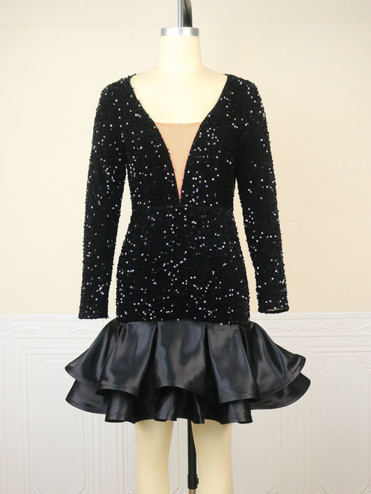 Vestido de Fiesta Corto con Escote Profundo y Lentejuelas Transparente - Image 3