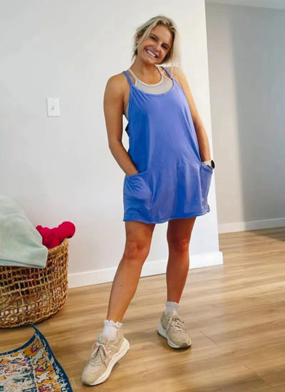 Conjunto de 3 Piezas: Vestido Tejido Corto con Bolsillos y Tirantes - Image 17