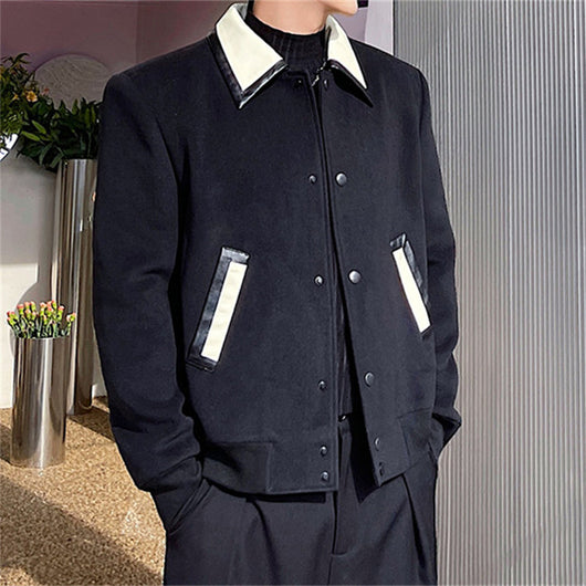 Chaqueta de Lana con Solapas de Cuero Contraste para Hombre - Image 5