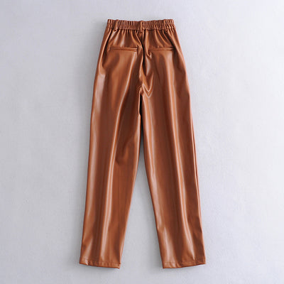 Pantalones PU con Cintura Elástica - Estilo Cuero Sintético Primavera - Image 3