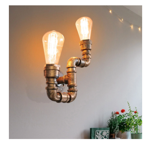 Lámpara de Pared Tubería de Agua Retro Hierro Forjado para Dormitorio - Image 7