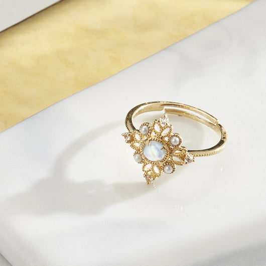 Anillo de Piedra de Luna con Perla Calada Vintage - Image 8
