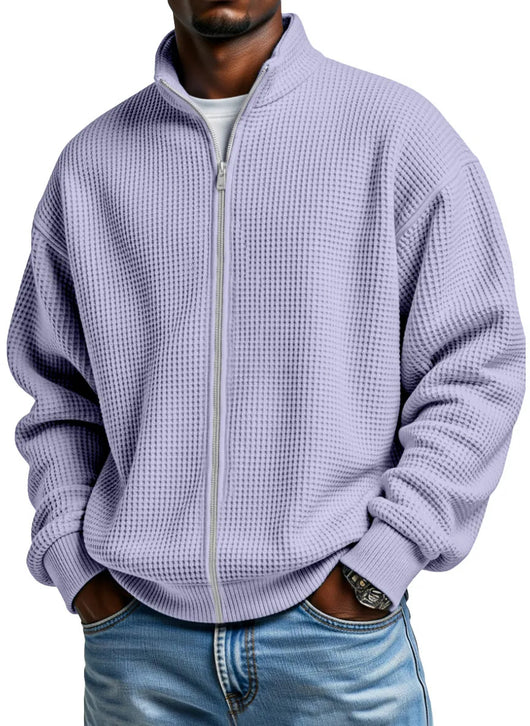 Chaqueta Minimalista de Cuello Alto con Cierre y Textura Waffle para Hombre - Image 20